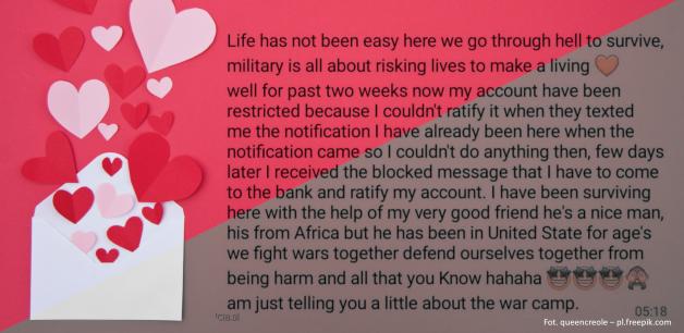 Oszukani na miłość...Rzekomy amerykański żołnierz najpierw pisze, że kocha, a następnie prosi o pieniądze? To może być oszust, a nawet oszustka, np. z Zimbabwe